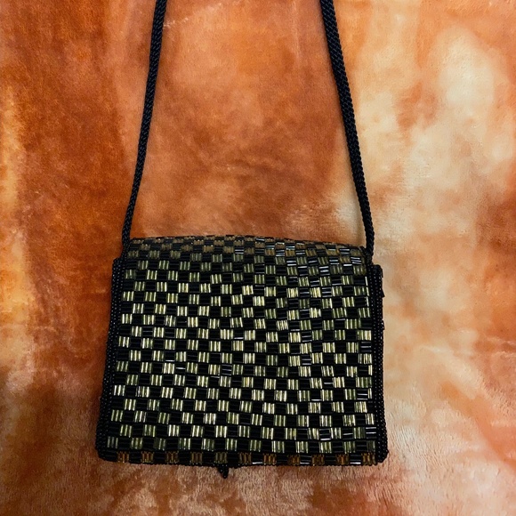 Magid Beaded Black and Gold Evening Bag with Beaded Tassel - Picture 2 of 15